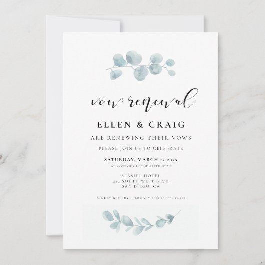 Waterverf groen Bruiloft Geloofsvernieuwing Kaart (Voorkant)