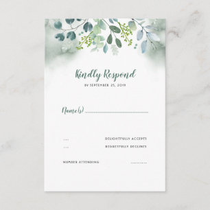 Waterverf groen bruiloft RSVP Kaartje