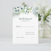 Waterverf groen bruiloft RSVP Kaartje (Staand voorkant)