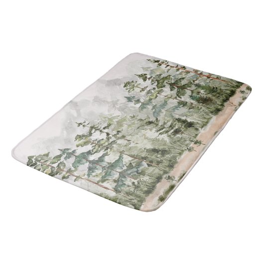 Waterverf groen dennenbos op berg badmat (Gekanteld)