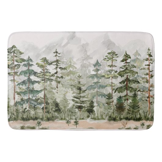 Waterverf groen dennenbos op berg badmat (Voorkant)