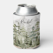 Waterverf groen dennenbos op berg blikjeskoeler (Blikje Voorkant)