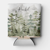 Waterverf groen dennenbos op berg blikjeskoeler (Voorkant)