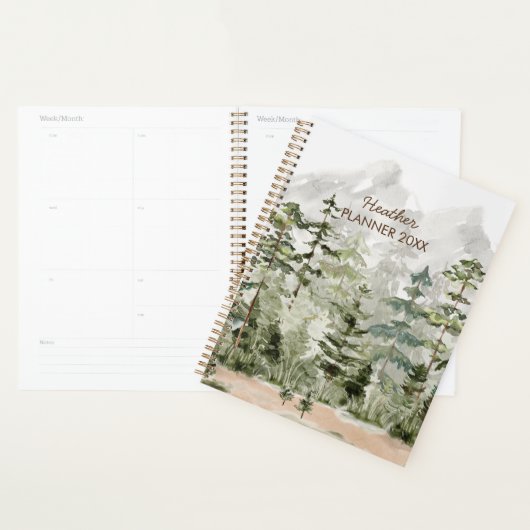 Waterverf groen dennenbos op berg planner (Display)