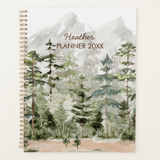 Waterverf groen dennenbos op berg planner (Voorkant)
