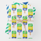 Waterverf Groen en Blauw Popsikel Chevron Inpakpapier Vel (In situ)
