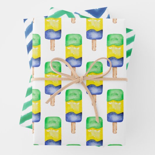 Waterverf Groen en Blauw Popsikel Chevron Inpakpapier Vel (In situ)