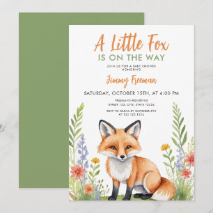 Waterverf Groen en Bruin Schattige Fox Baby shower Kaart