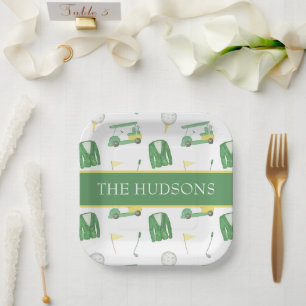 Waterverf Groen en Geel Golftoernooi Papieren Bordje