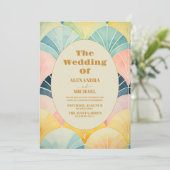 Waterverf Groen en Goud Art Deco Bruiloft Kaart (Staand voorkant)