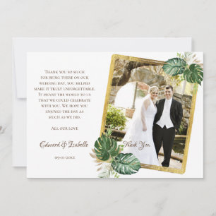 Waterverf Groen en Goud Monstera Leaves Wedding Bedankkaart