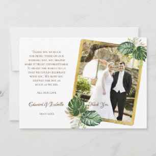 Waterverf Groen en Goud Monstera Leaves Wedding Bedankkaart