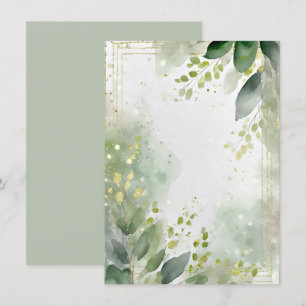 Waterverf groen en gouden blanco bruiloft kaart