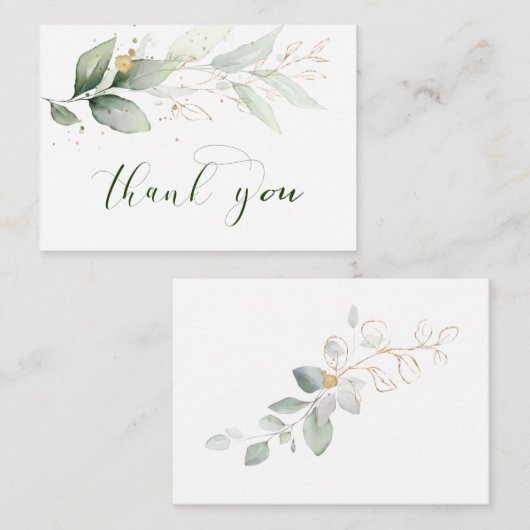 Waterverf groen en goudfoliën Dank je wel Notitiekaartje (Voorkant / Achterkant)