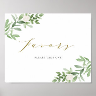 Waterverf groen en witte bloemen feest gunsten poster