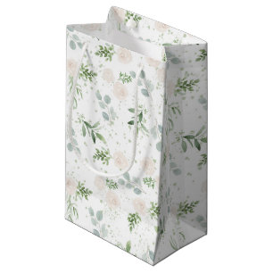 Waterverf groen en witte bloemen klein cadeauzakje