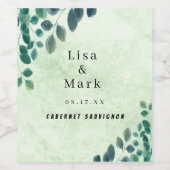 Waterverf groen Eucalyptus bladeren Wijn Etiket (Enkel label)