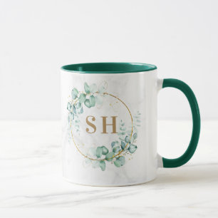 Waterverf groen Eucalyptus Gouden Monogram Huwelij Mok