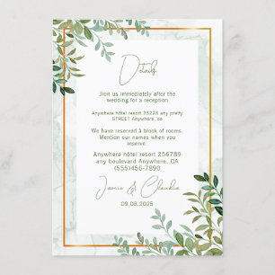 Waterverf groen gebladerte bladeren bruiloft informatiekaartje