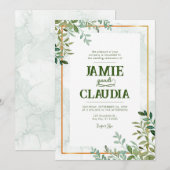 Waterverf groen gebladerte bladeren bruiloft kaart (Voorkant / Achterkant)