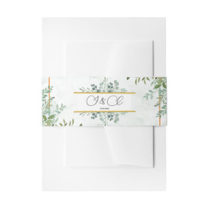 Waterverf groen gebladerte bladeren bruiloft uitnodigingen wikkel