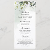 Waterverf groen gebladerte boho bruiloft programma (Voorkant)