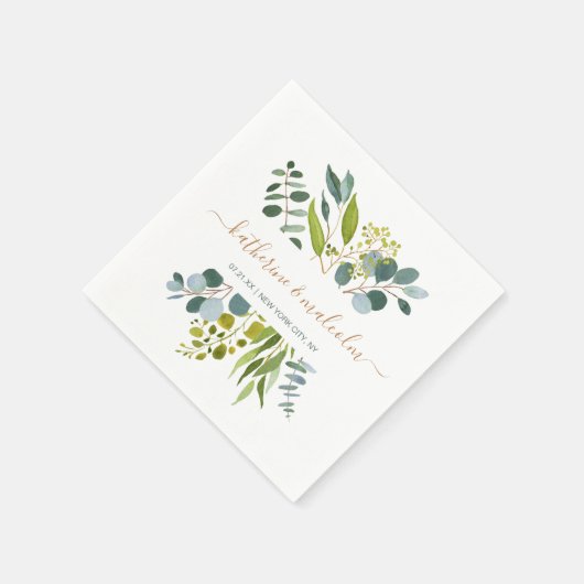 Waterverf groen gebladerte, eucalyptus bruiloft servet (Hoek)