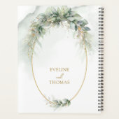 Waterverf groen gebladerte gouden glitter bruiloft planner (Achterkant)