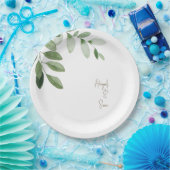 Waterverf groen gepersonaliseerde witte bruiloft papieren bordje (Feest)