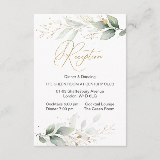 Waterverf groen & goud gebladerte Ontvangst Informatiekaartje (Voorkant)