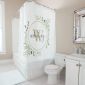 Waterverf groen goud monogram chic script douchegordijn (In situ)