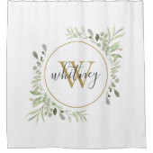 Waterverf groen goud monogram chic script douchegordijn (Voorkant)