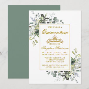 Waterverf groen goud salie groen quinceanera kaart