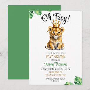 Waterverf Groen & Goud Schattige Leeuw Baby shower Kaart
