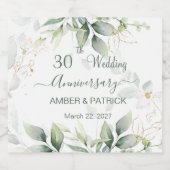 Waterverf groen & gouden bladeren Bruiloft Jubileu Sparkling Wijnetiket (Enkel label)