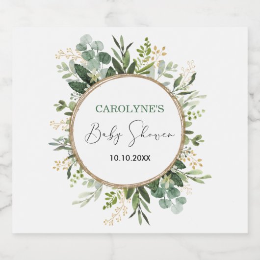 Waterverf groen gouden krans Baby shower Sparkling Wijnetiket (Enkel label)