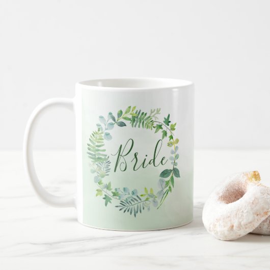 Waterverf groen krans bruid koffiemok (Met donut)