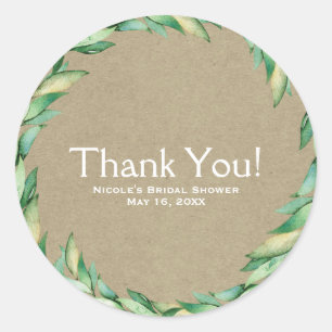 Waterverf Groen laat Rustic Kraft Wedding Ronde Sticker