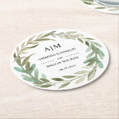 Waterverf groen monogram bruiloft Onderzetter (Gebogen)