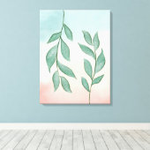 Waterverf groen op een pastel roze achtergrond canvas afdruk (Insitu (Houten vloer))