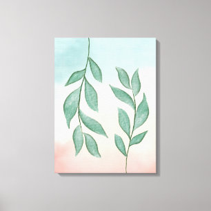 Waterverf groen op een pastel roze achtergrond canvas afdruk