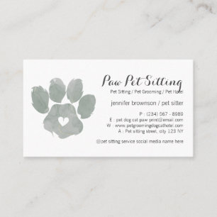 Waterverf GROEN Pet Sitter Grooming Paw Visitekaartje