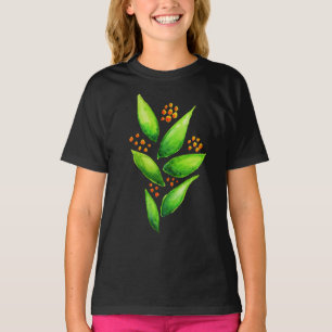 Waterverf Groen Plant Oranje Berries Girl T-shirt