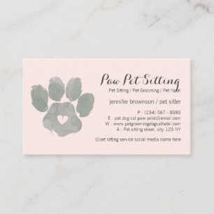 Waterverf GROEN roze Pet Sitter Grooming Paw Visitekaartje