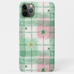 Waterverf groen & roze ruitjespatroon Lucky Clover iPhone 11 Pro Max Hoesje