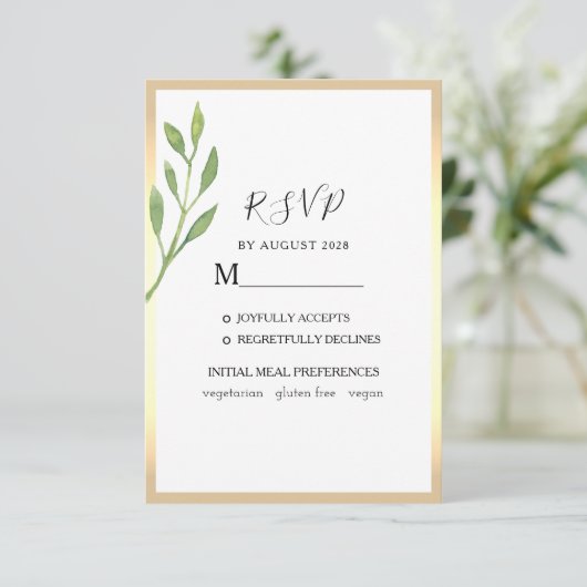 Waterverf groen smaragd groene bruiloft RSVP kaartje (Staand voorkant)