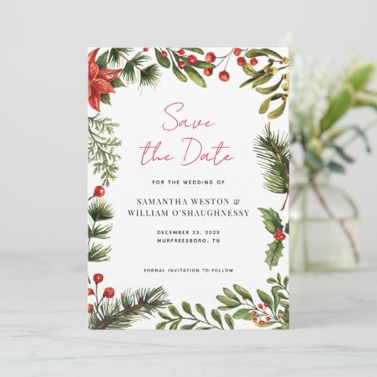 Waterverf groen vakantie bruiloft save the date (Staand voorkant)