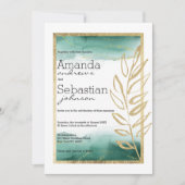 Waterverf groen wit goud glitter bruiloft kaart (Voorkant)