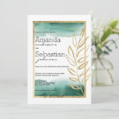 Waterverf groen wit goud glitter bruiloft kaart (Staand voorkant)