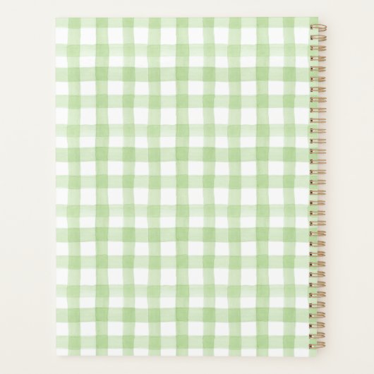 Waterverf Groen & Wit Hydrangea Crest Gingham Planner (Achterkant)